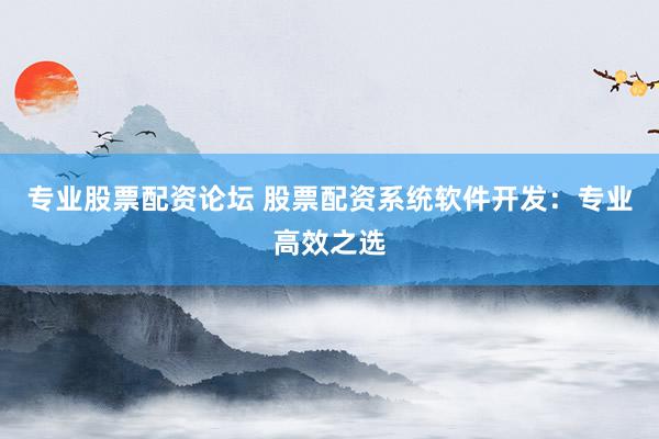专业股票配资论坛 股票配资系统软件开发：专业高效之选