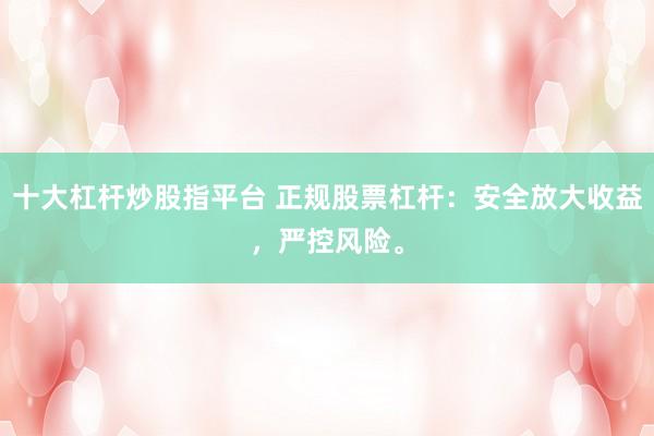 十大杠杆炒股指平台 正规股票杠杆：安全放大收益，严控风险。