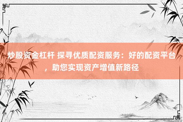 炒股资金杠杆 探寻优质配资服务：好的配资平台，助您实现资产增值新路径