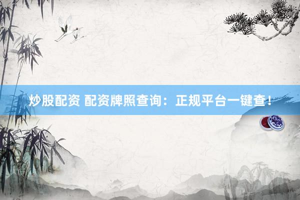 炒股配资 配资牌照查询:正规平台一键查!