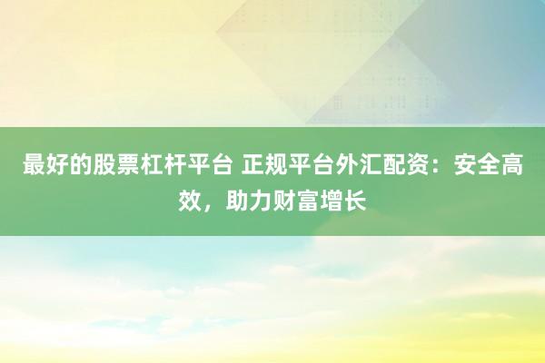 最好的股票杠杆平台 正规平台外汇配资：安全高效，助力财富增长