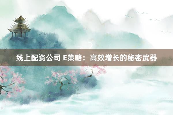 线上配资公司 E策略:高效增长的秘密武器