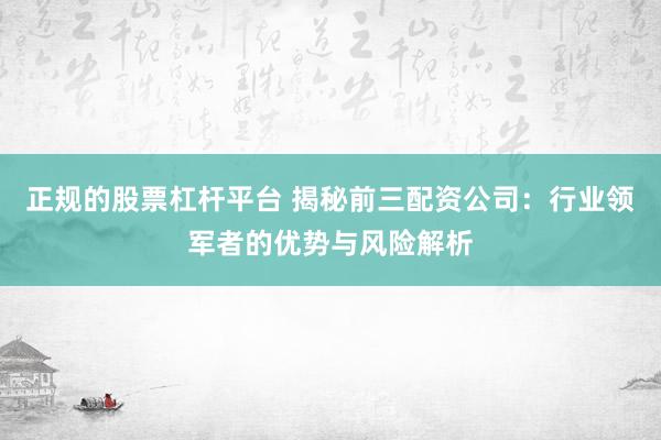 正规的股票杠杆平台 揭秘前三配资公司：行业领军者的优势与风险解析