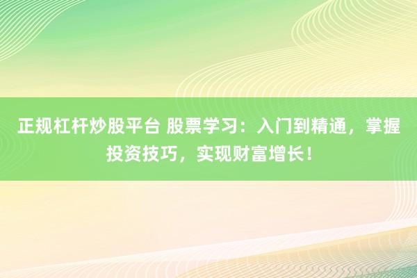 正规杠杆炒股平台 股票学习:入门到精通,掌握投资技巧,实现财富增长!